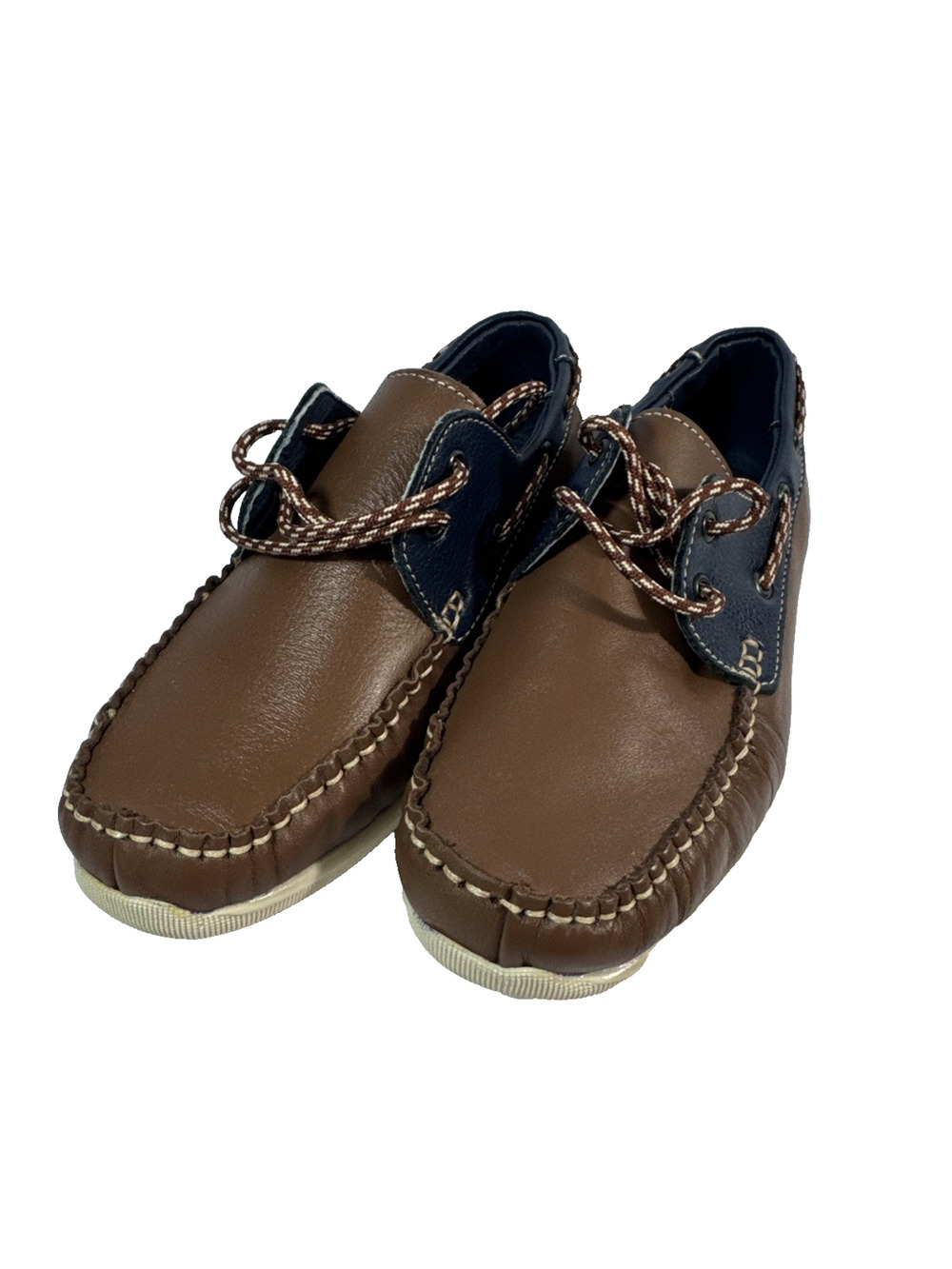 Boys Classic Moccasin Boat ShoeBrown/Navy Chabelo Style Soft Comfort Sole Size 5